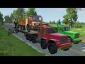 Flatbed Trailer Cars Transportation with Slide Color - Car vs Speed Bump vs Deep Water - BeamNG