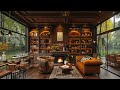 Relaxing Rainy Day at Nature View Coffee Shop | Soothing Jazz Music Background for Study & Work