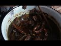 The isolated community of a mountain village. Cooking traditional food.