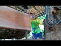 The charm of the beauty of the process of sawing GIANT mahogany logs into amazing wide sheets. ASMR