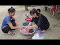 The two sisters went to the fields to catch snails and crabs to sell at the market to make a living