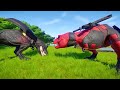 One Spiderman T-Rex vs Other Big Colorful Dinosaurs in Jurassic World! I-Rex vs T-Rex Dino Fight!