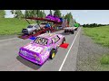 Double Flatbed Trailer Truck vs Speedbumps | Train vs Cars | Tractor vs Train | BeamNG.Drive #8