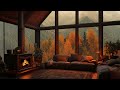 Jazz for Sleep with Cozy Cabin Ambience 🌧️ Rain & Fireplace Sounds to Unwind 🍂