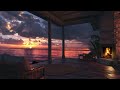 A Beautiful Purple Night Ambience In A Peaceful Beach | Crackling Fire & Soft Ocean Waves Sound