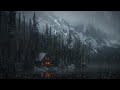 Snow Mountain Cabin Forest in Rain 🌧️  Lofi HipHop 🎧 Lofi Rain [Beats To Relax / Piano x Drums]