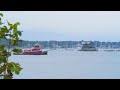 ferry on water comes into harbor