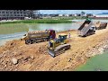 Incredible Bulldozer SHANTUI Showing Skill Technique Recovery Dump Truck Stuck In Lake