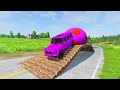 Double Flatbed Trailer Truck vs Speedbumps Train vs Cars | Tractor vs Train Beamng.Drive 001