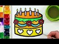 Birthday Cake Drawing, Painting and Coloring Picture for Kids & Toddlers | Watercolor Paintings