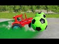 TRANSPORTING PIXAR CARS & FRUITS WITH COLORED & JOHN DEERE vs CLAAS vs TRACTORS - BeamNG.drive #996