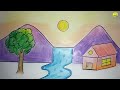 Easy landscape drawing for kids and beginners|Learn house and nature simple painting