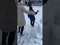 me, daddy and mom playing with snow.