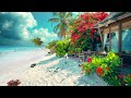 Tropical Beach Cafe Ambience ☕ with Elegant Bossa Nova Jazz & Crashing Waves for Good Moods