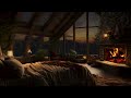 Cozy Room Ambience | Gentle Night Rain & Fireplace For Relaxation, Focus, Fall Asleep, Sleeping, BGM