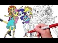 Coloring Pages EQUESTRIA GIRLS - Mane 7 Friendship / How to color My Little Pony. Drawing Tutorial
