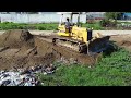 Full Video New Project!!, KOMATSU D37P bulldozer, Landfill by dump truck 5ton Pour soil and sand