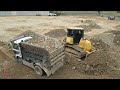 Wonderful Jobs 99% In Projects Stronger KOMATS'U Dozer Cutting Rocks In Water With Dump Trucks Team