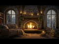 Winter Cozy Room in Snowy day ❄️ Fireplace Sounds in Cozy Cabin 🔥 Gentle Jazz for Relax & Sleep