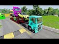 Double Flatbed Trailer Truck vs Speedbumps Train vs Cars | Tractor vs Train Beamng.Drive 1 PART 7