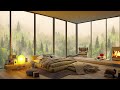 Spring Morning in Cozy Bedroom Ambience - Smooth Jazz Piano Music & Fireplace Sounds to Sleep, Chill