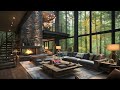 Instrumental Jazz Relaxing Music In Tranquil Morning Forest Cabin Ambience - Soft Background Music