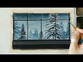 Snowy Landscape Painting with Gouache ｜ Winter Scenery Through Window
