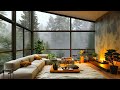 Luxury Living Room  Morning Fog, Fireplace & Coffee Delight ☕ Soothing Jazz Instrumental Music Study