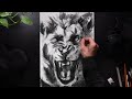 ASMR Drawing a Lion with Charcoal - No Talking