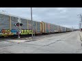 EVER SEEN THIS?!  100 New Freight Cars WITHOUT GRAFFITI!  2 Trains Passing At RR Crossing: CSX & NS!