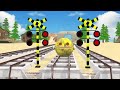 【踏切アニメ】でこぼこの二股踏切を渡る 6 列車【電車】あぶない電車 🚦Fumikiri 6 TRAINS CROSSING ON BUMPY FORKED RAILROAD CROSSING #1