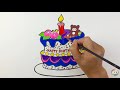 Vẽ bánh sinh nhật đơn giản và tô màu cho bé | Dạy bé tô màu | Kue ulang tahun Halaman Mewarnai