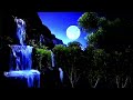 Relax enjoying the night atmosphere with waterfalls and full moon