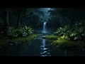 1 Hour | Calming night jungle waterfall - nature ambience