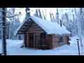 Off Grid Log Cabin After The Snowstorm: -25F Freezing Temps, Lots Of Snow