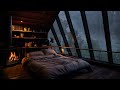 Rain Sounds and Thunder in the Foggy Forest - Fall Asleep with Fireplace & Raindrops on Window