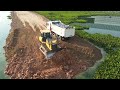 Connected The Road Across The Water With Shantui Bulldozer And 25T Dump Trucks