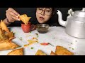 Eating Samosa and Tandoori Chai🔥 Mukbang | Asmr Eating | Big Bites | Samosa Challenge | Street Food