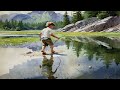 Healing_Calm Music_Watercolor_A Hot Summer Day_by the stream