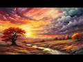 Healing_Calm Music_Watercolor_the sunset_ pastel cloud