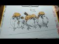 Art Challenge: Menggambar Sekumpulan Burung Emprit dengan tangan kiri no sketch no grid