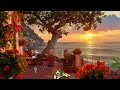 Beach Sunset Cafe Ambience with Relaxing Italian Piano Jazz Music & Crashing Waves Sound for Relax