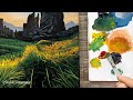 A beautiful sunset on black canvas | Acrylic painting techniques for beginners