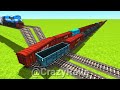 4 TRAINS RUNNING ON THE 180° SHARP TURN AND DOUBLE HEIGHT RAILROAD ▶️ Train Simulation | CrazyRails