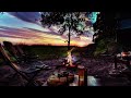 Relaxing Around the Evening Campfire with Food & Drinks | ASMR Ambience Relax Read Meditation Sleep