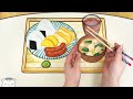 Japanese breakfast - draw, make and eat!  | Stop Motion Paper Cooking  Animation ASMR mukbang