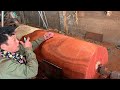 Woodworking Giant Extremely Dangerous!!! Red Wood Turning Skills - Working Giant Wood Lathe!