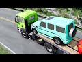 Monster Trucks Potholes Flatbed Long Trailer Truck Car Rescue - Cars vs Deep Water Car Train Tractor