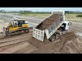 Expert Operator Action Whole Of The Front Head & Bulldozer  Dump Truck Push Moving Sand Build ARoad