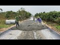 Concrete Road Construction Technology With Concrete Mixer Truck And Trucks - Construction Works